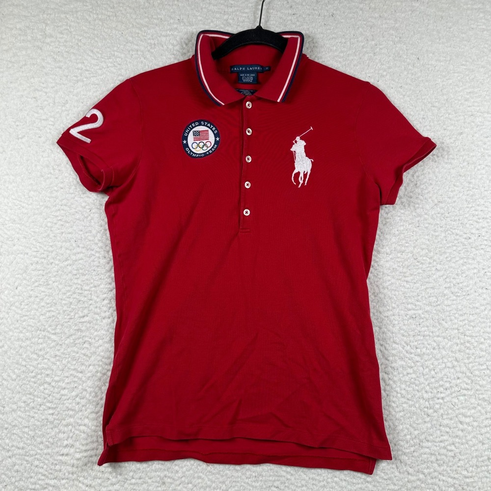 Ralph Lauren Polo Shirt Womens Team USA 2012 London Big Pony M Red Olympics